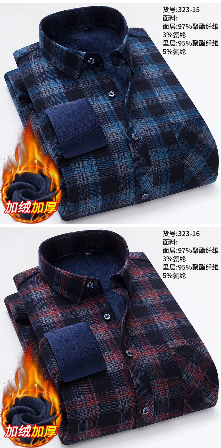 New Men's Autumn Winter Casual Long Sleeve Plaid Shirts Thick Warm Male Casual High Quality Soft Plus Size Business Check Shirts