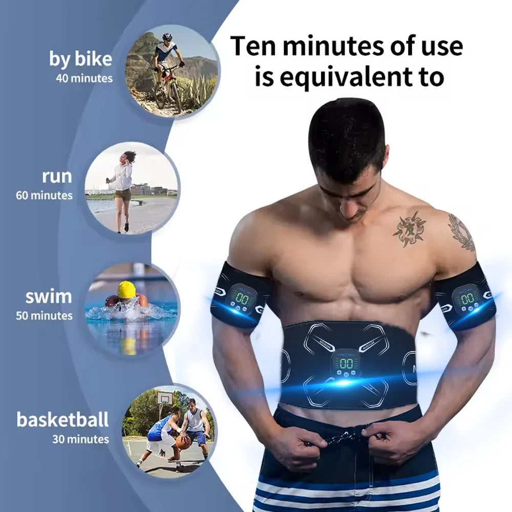 Portable EMS Muscle Stimulator Set – Electric Abdominal Belt & Arm Toner for Home Fitness Fat Burning