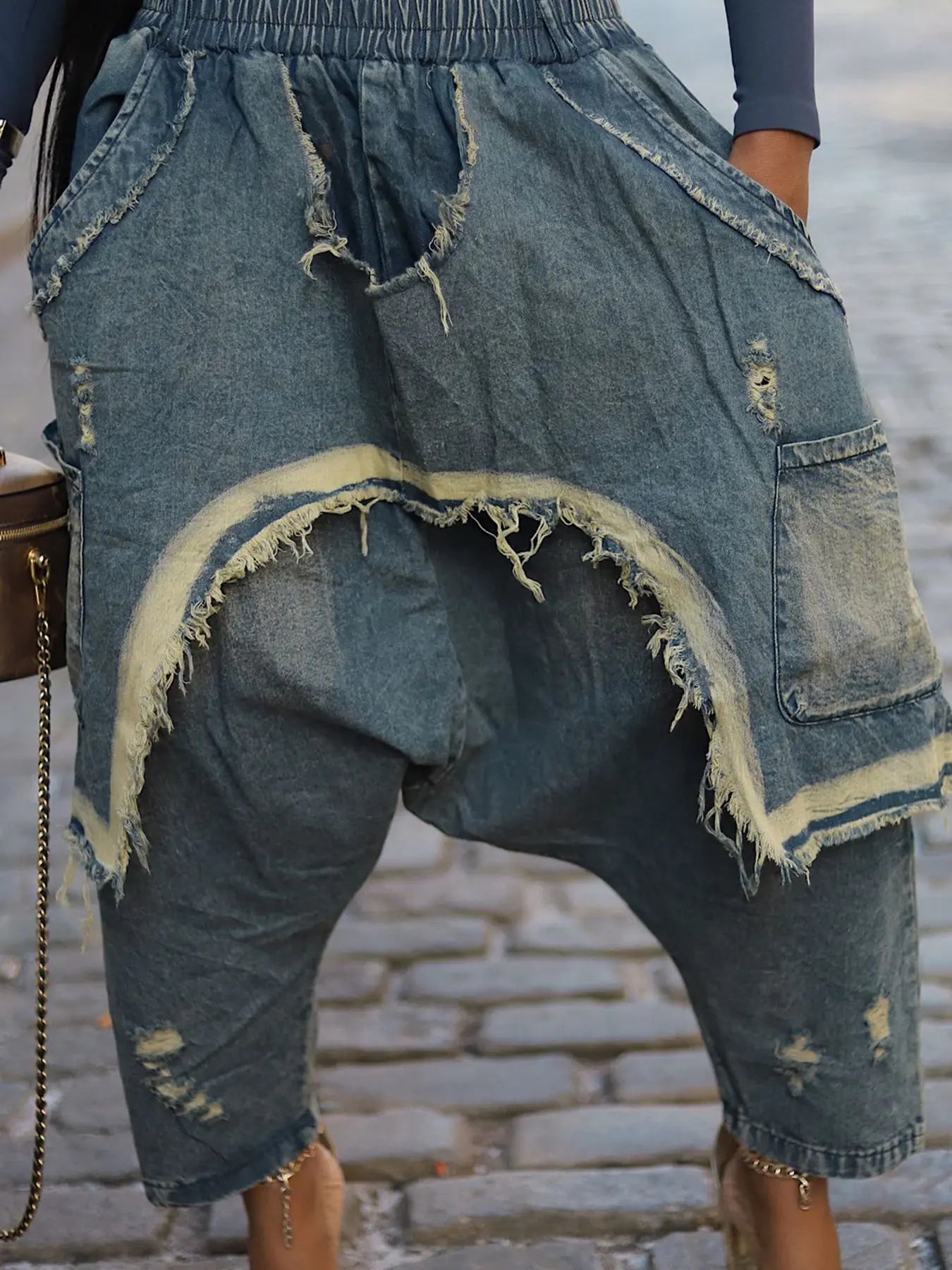 New Vintage Distressed Frayed Ripped Jeans Women's Fashion Loose Harem Pants Casual Hip Hop Streetwear Denim Trousers for Women