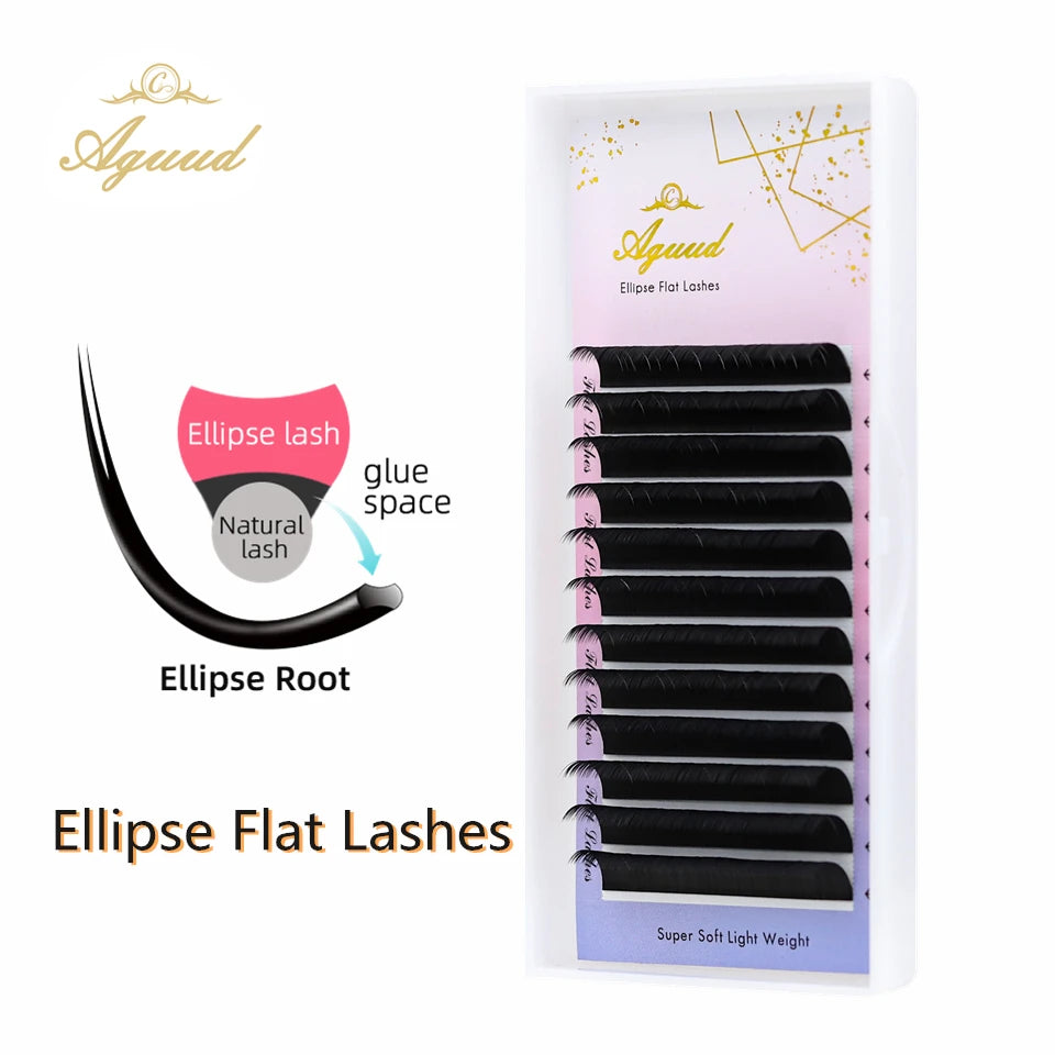 AGUUD Ellipse Flat False Eyelash Extensions Natural Soft Split-Tip Faux Mink Lashes Individual Soft Eyelashes B C CC D DD Cur