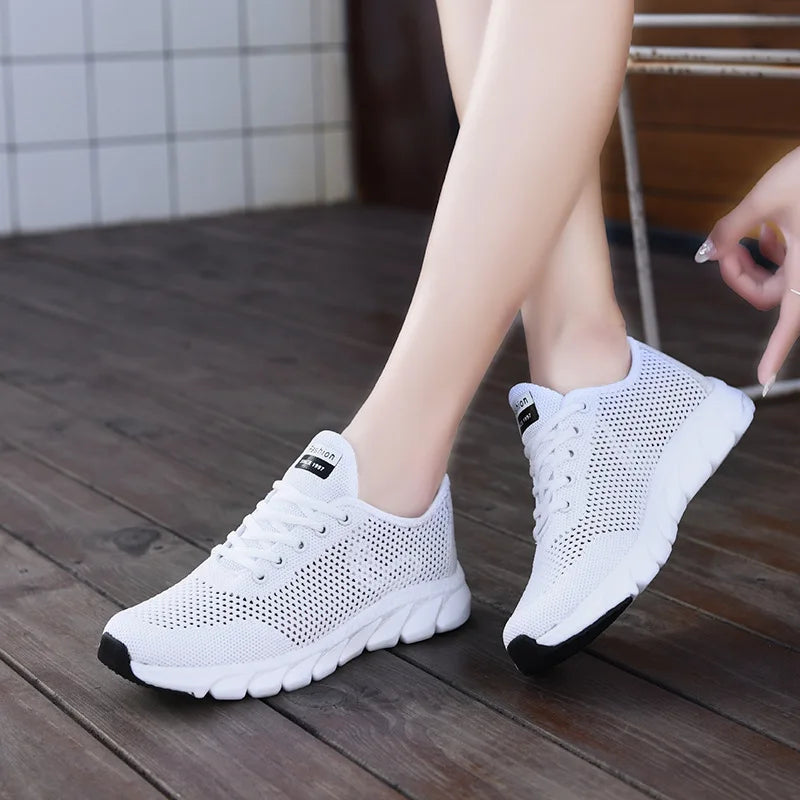 White Mesh Shoes Woman Summer Breathable Flat Sneakers Sports Tennis Shoes for Women Casual  Lightweight Running Shoes Ladies
