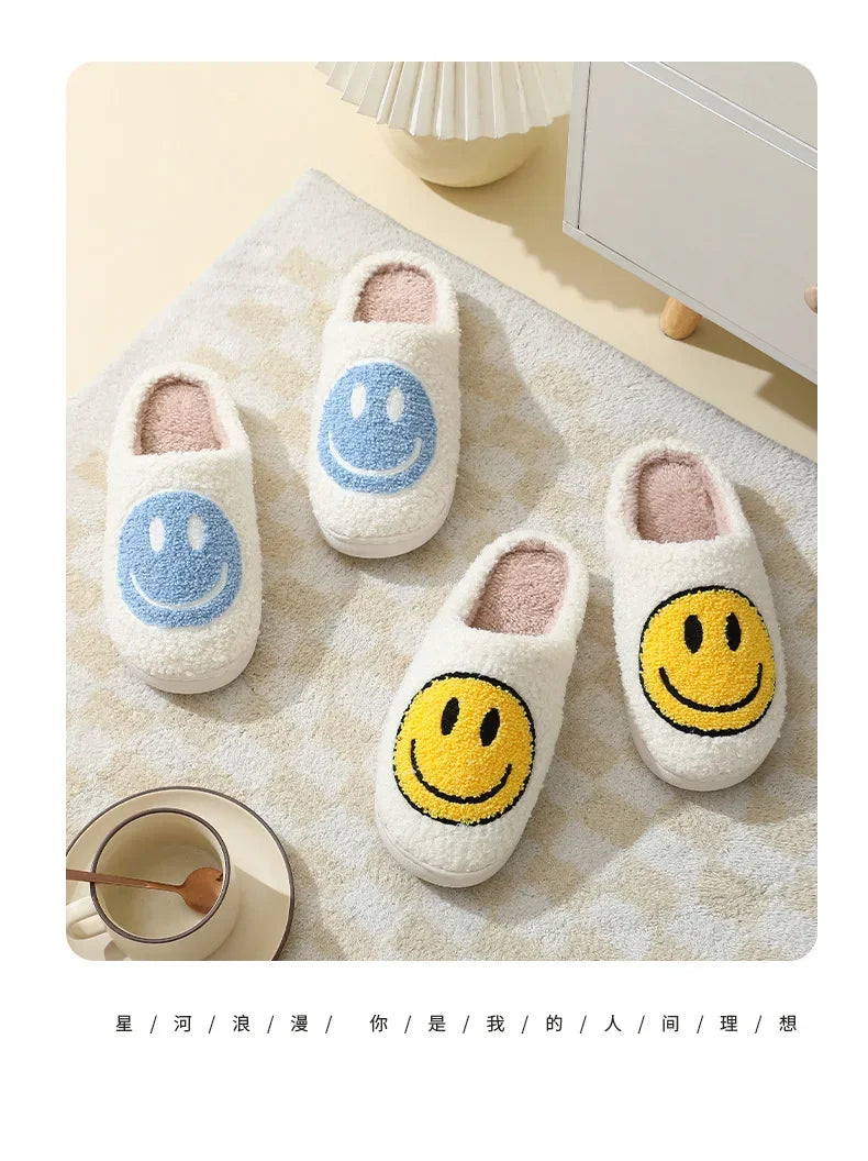 Fuzzy Smile Face Women man Slipper Kawaii Cartoon Plush Contton Indoor Funny Cute Winter Warm Floor house Home Non slip Shoes