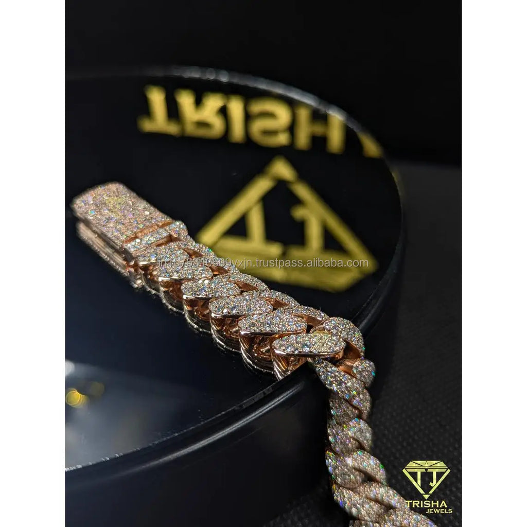 VVS  Lab grown Iced Cuban Link Bracelet Rose Gold Plated 925 Sterling Silver Hip Hop Gift Jewelry for Men Women Unisex Trisha