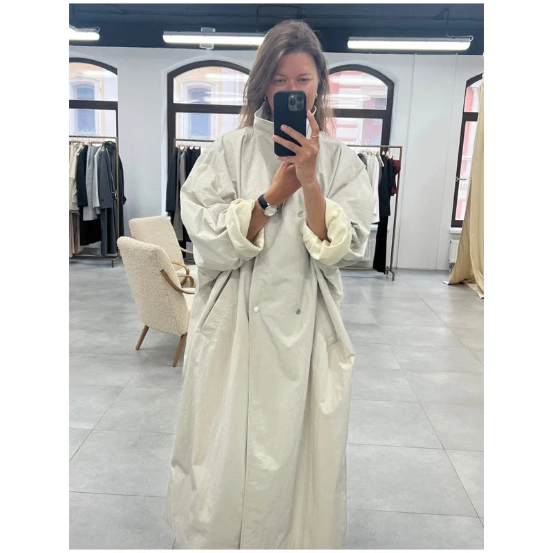 Casual Solid Long Trench Coat Women Stand Collar Long Sleeve Single Breasted Lace Up Jacket 2026 Autumn Lady Commute Outwear