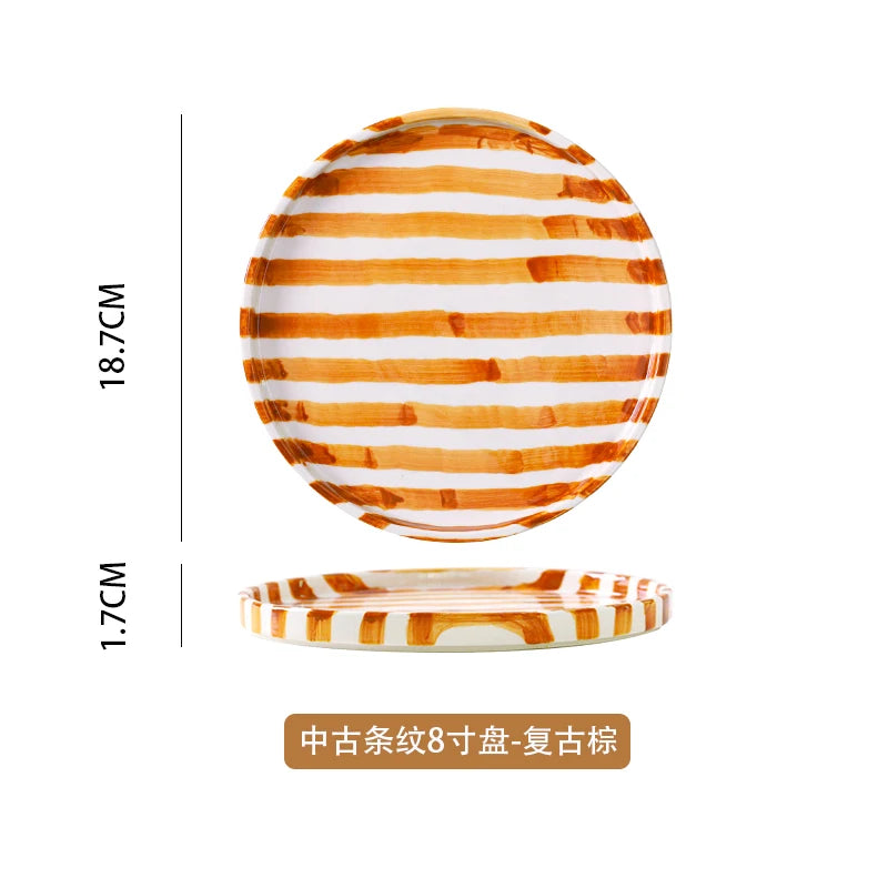 European Striped Ceramic Coffee Cup Saucer Modern Breakfast Dessert Plate Tea Cup Decorative Art Striped Coffee Cup 200 Ml Decor