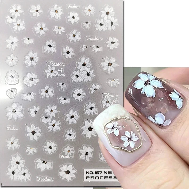 3d Nail Art Ultrathin Decals Blue Pink Blossom Florals Flowers Leaves Nail Stickers Decoration For Nail Tips Beauty