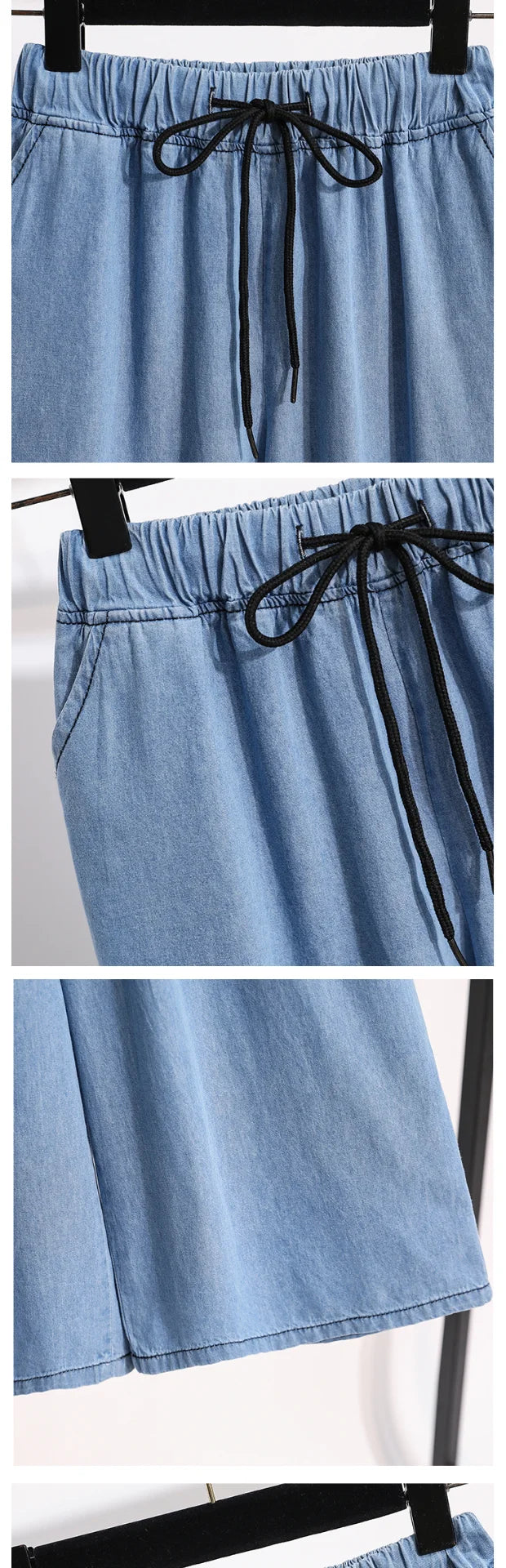 Loose Waist Dstring Denim Wide Leg Pants Women's plus Size Slimming Casual Straight Workwear Seven-Foot Pants Summer