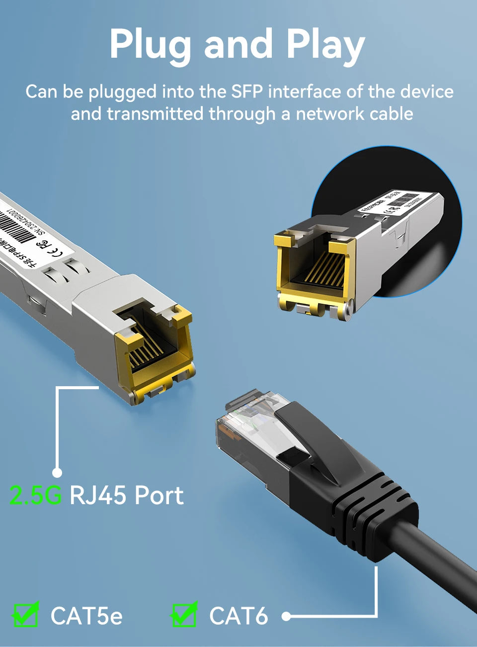 1.25G SFP to RJ45 Copper SFP Module Transceiver, 1000Base-T SFP to Ethernet Module 1000M Transceiver Module