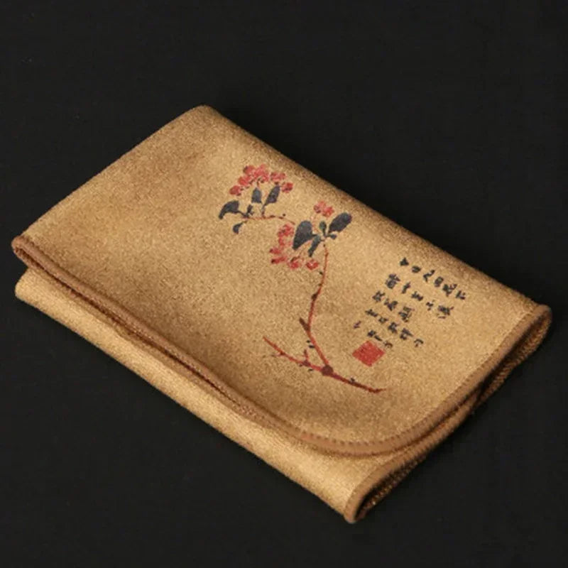 Zen Tea Towel Set: Hand-Painted Thick Linen Cotton Absorbent Cloth for Teapot, Table & Instrument Care (Erhu, Violin, Guzheng)