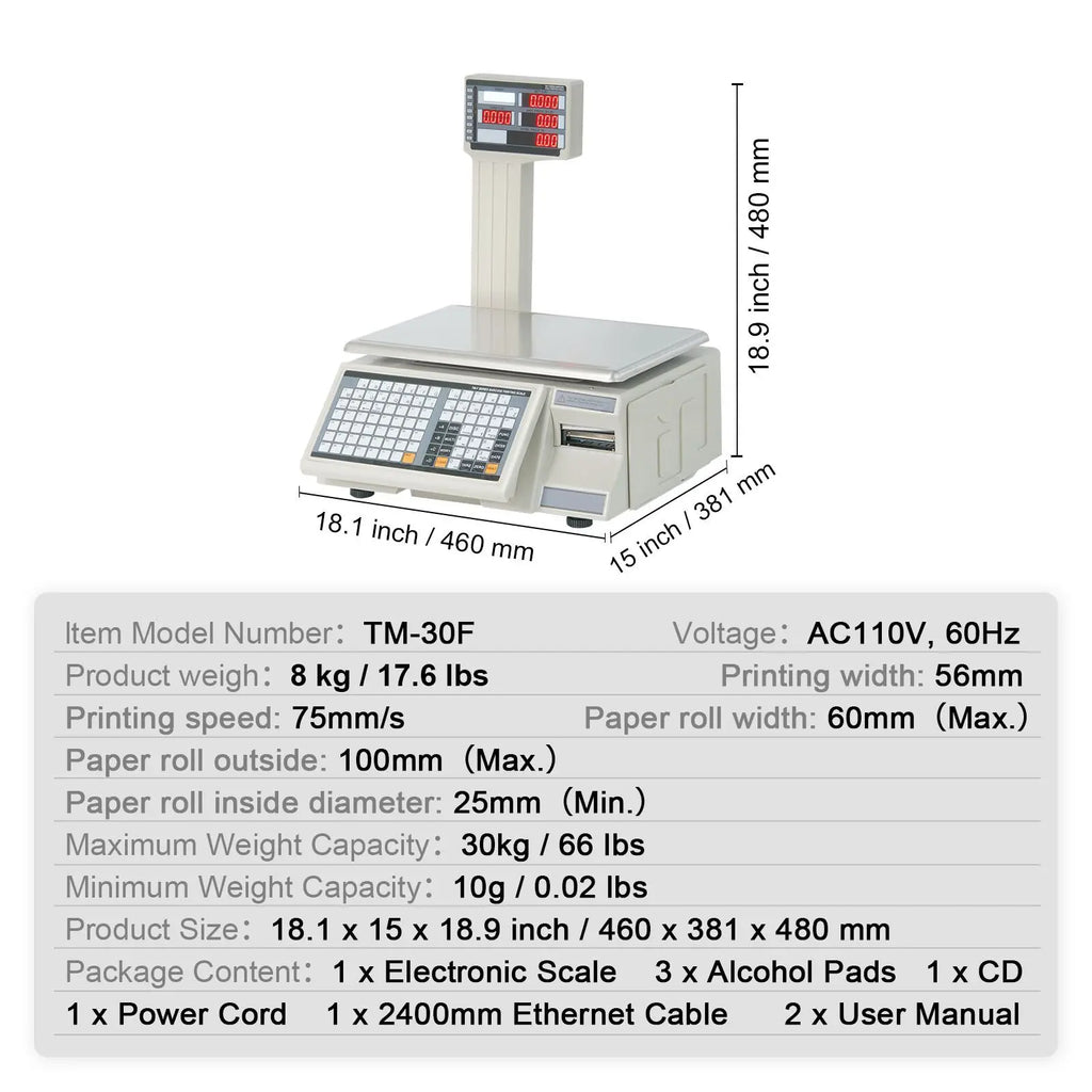 Electronic Price Computing Scale, 66 LB Digital Deli Weight Scales, LCD & LED Digital Commercial Food Fruit Meat Produce Counting Weight, for Retail Store, Kitchen, Restaurant Market, and Farmer