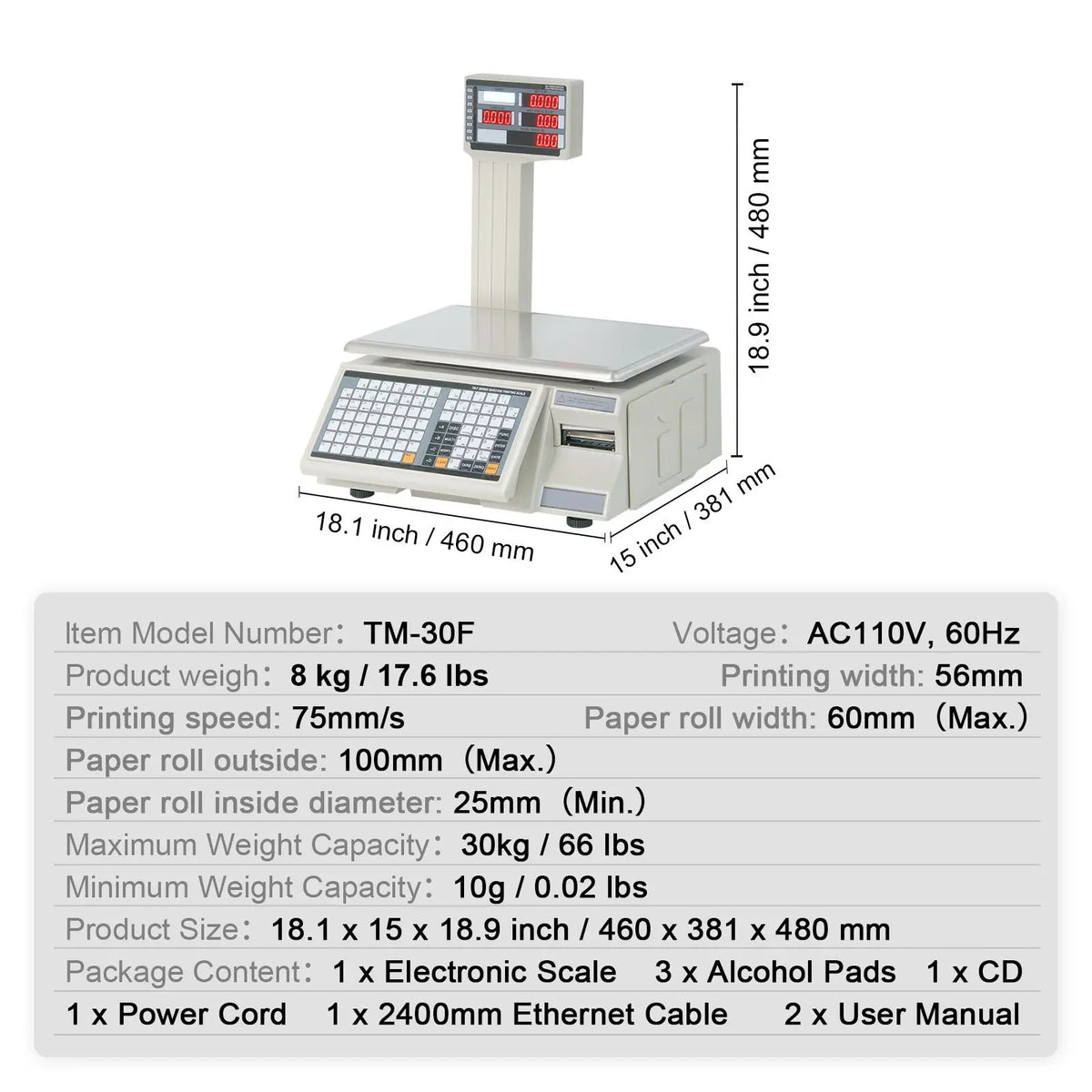 Electronic Price Computing Scale, 66 LB Digital Deli Weight Scales, LCD & LED Digital Commercial Food Fruit Meat Produce Counting Weight, for Retail Store, Kitchen, Restaurant Market, and Farmer