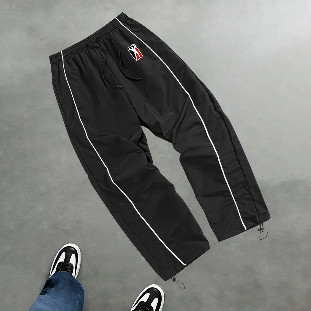 High Street Style Printed Color Blocked Drawstring Trousers Wide Leg Casual Pants Men's Trendy Straight Leg Athletic Sweatpants