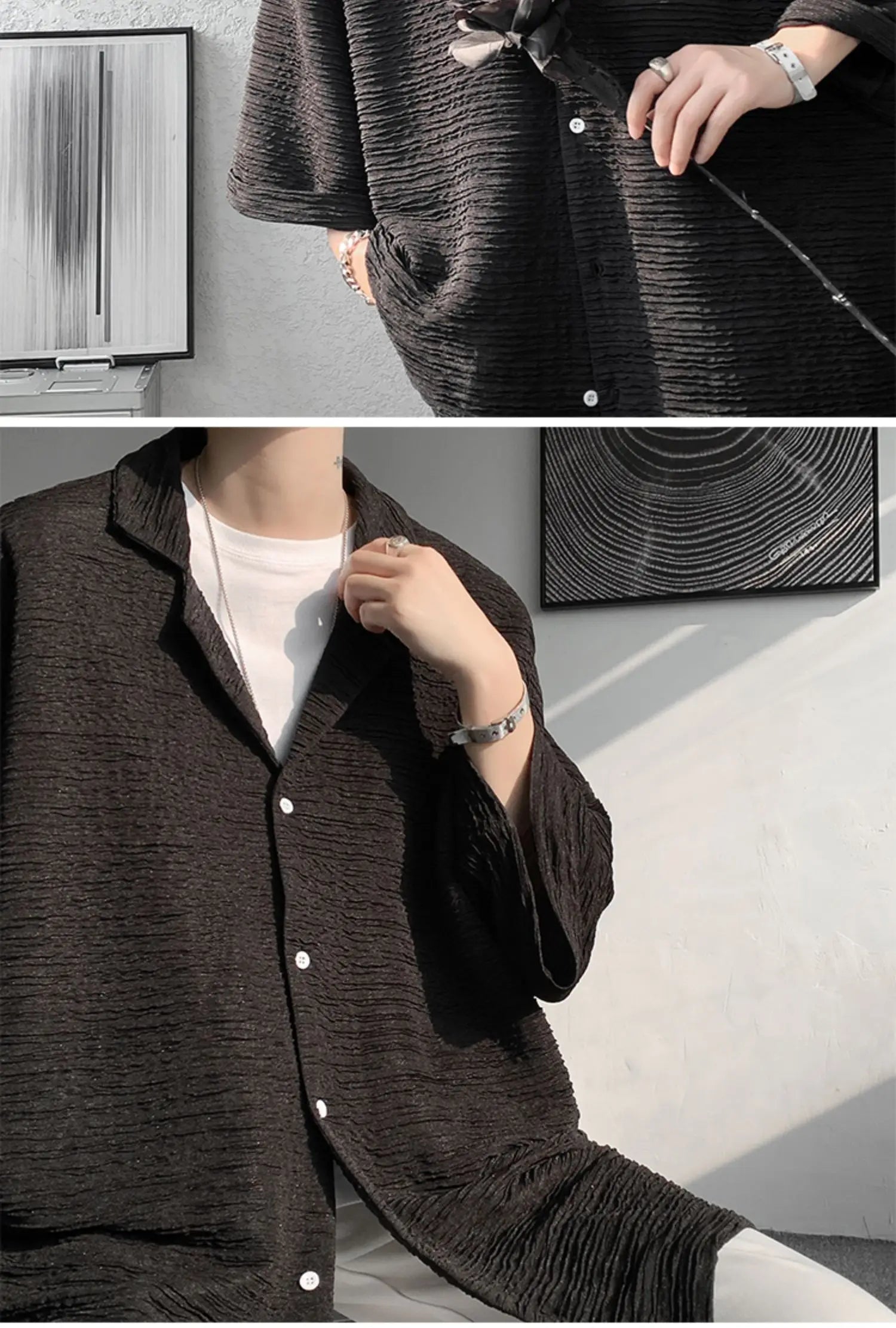 LEGIBLE Spring Summer Solid Shirts Men Casual Oversized Three Quarter Shirts Male Loose Fit Shirt for Man