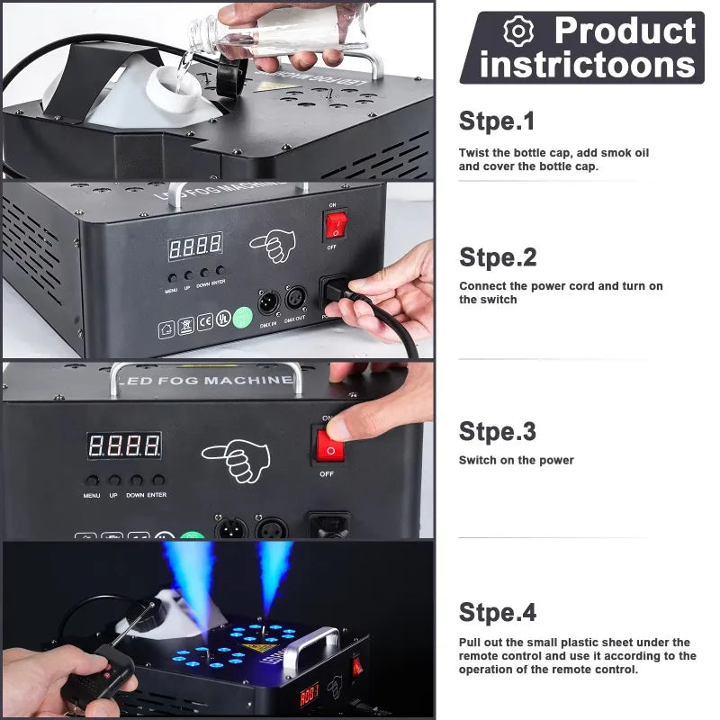 2000W Dual Tube RGB LED Smoke  Adjustable Output Remote Fog Generator for Wedding Party Live Stage Events FX