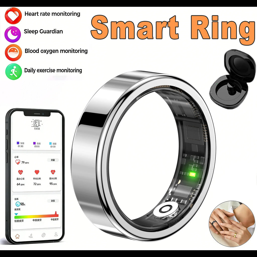 R09 Smart Ring Men Women with Charging Case Heart Rate Blood Oxygen Skin Temperature Monitor Waterproof For Android iOS R12