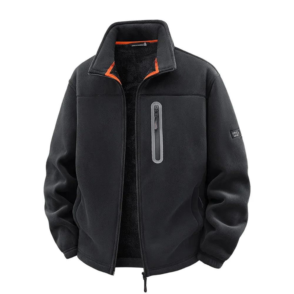 Winter Polar Fleece-Lined Jacket Men Thickened Windproof Stand-Collar Cardigan Jacket Casual Outdoor Embroidered Men's Warm Coat