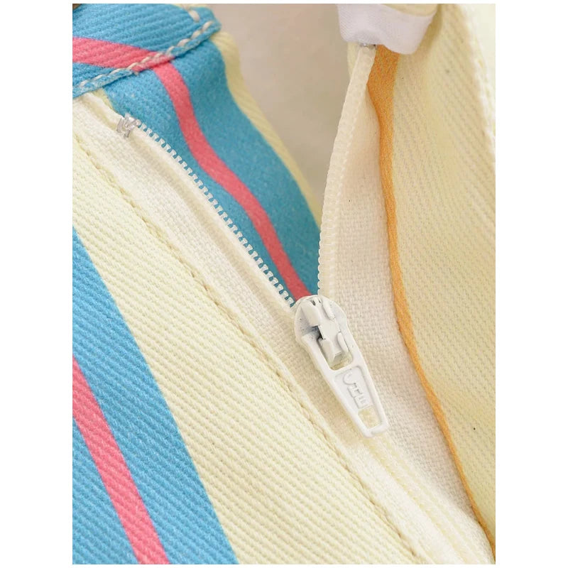 Women‘s Colorful Striped Pant New Summer Straight Multicolor Wide Leg Long Pants Casual Fashion Streetwear Female Outfit 2026