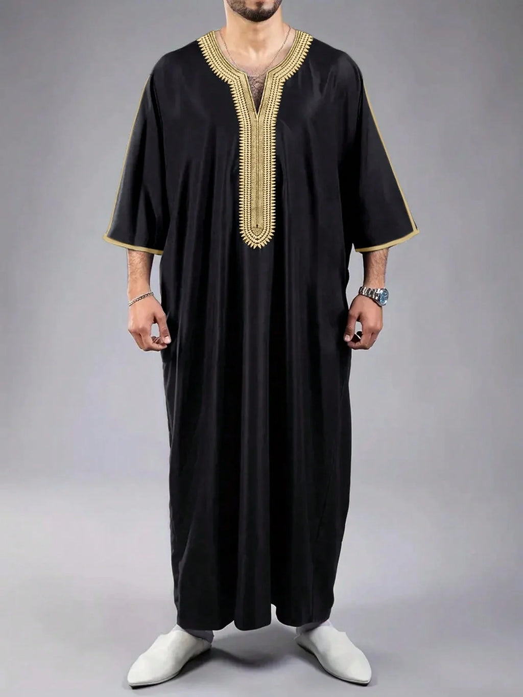 Islam Kaftan Muslim Men Clothing Moroccan Caftan Hand Embroidered Loose and Breathable Djellaba Abaya Thobe for Men Summer 2024