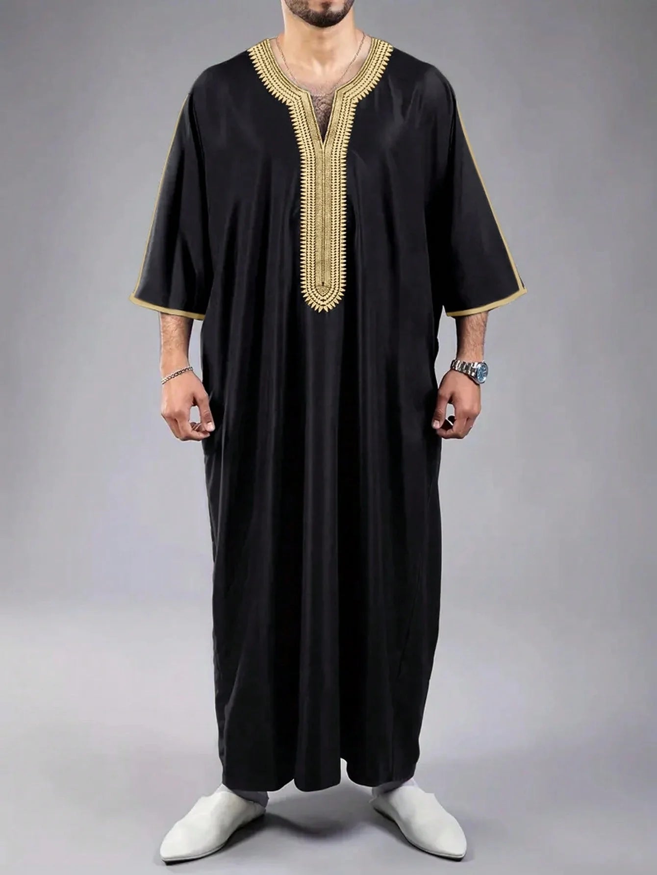 Islam Kaftan Muslim Men Clothing Moroccan Caftan Hand Embroidered Loose and Breathable Djellaba Abaya Thobe for Men Summer 2024
