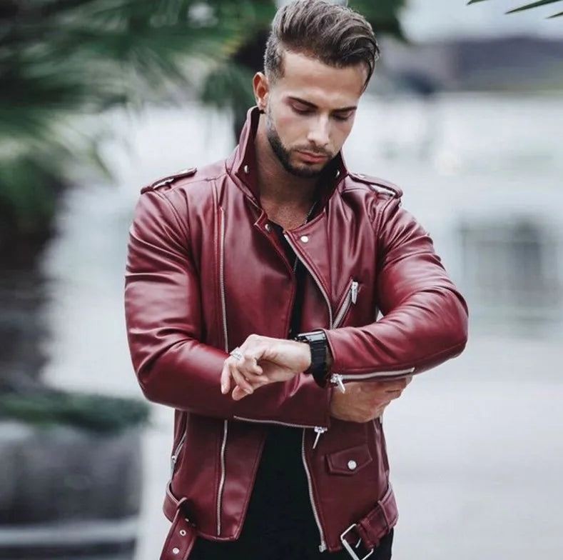Fashion Leather Jackets Men Casual Slim Fit Turn Down Collar Male Jacket Men PU Leather Coat Men Autumn Winter Motorcycle Jacket
