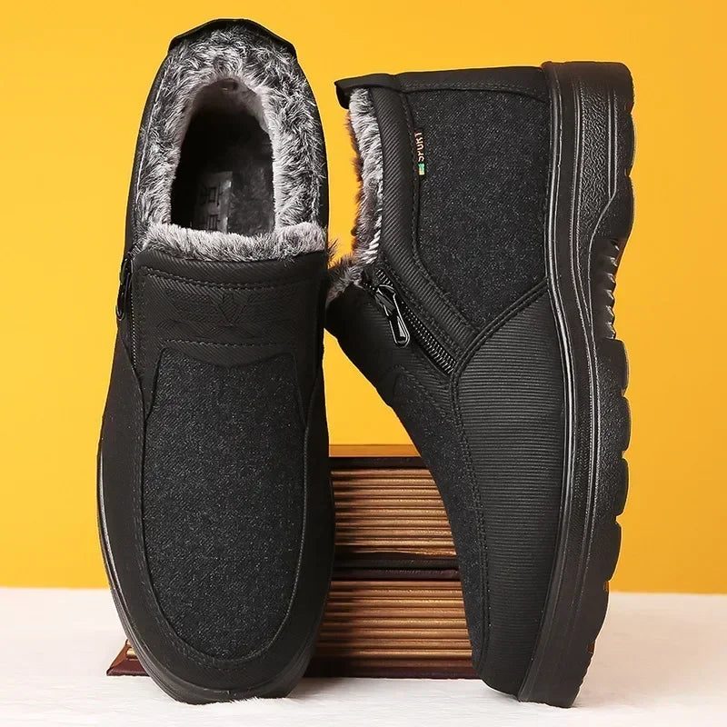 Cotton Shoes Middle-aged Elderly Men's New Plush Warm Anti Slip Waterproof Snow Boots Outdoor Work Travel Leisure Shoes 2024
