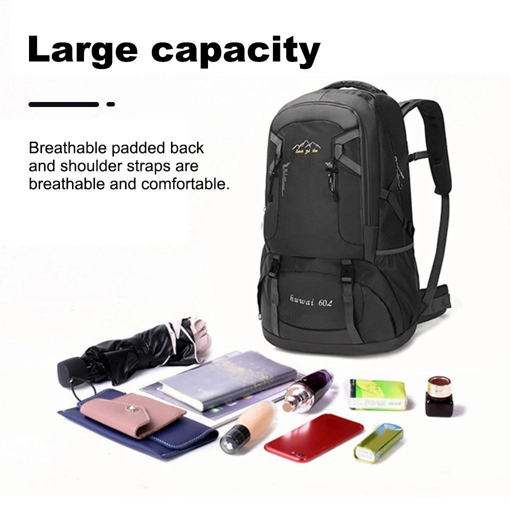 60L Backpack Outdoor Large Capacity Waterproof Rucksack Climbing Pack Zippered Portable Lightweight Bag