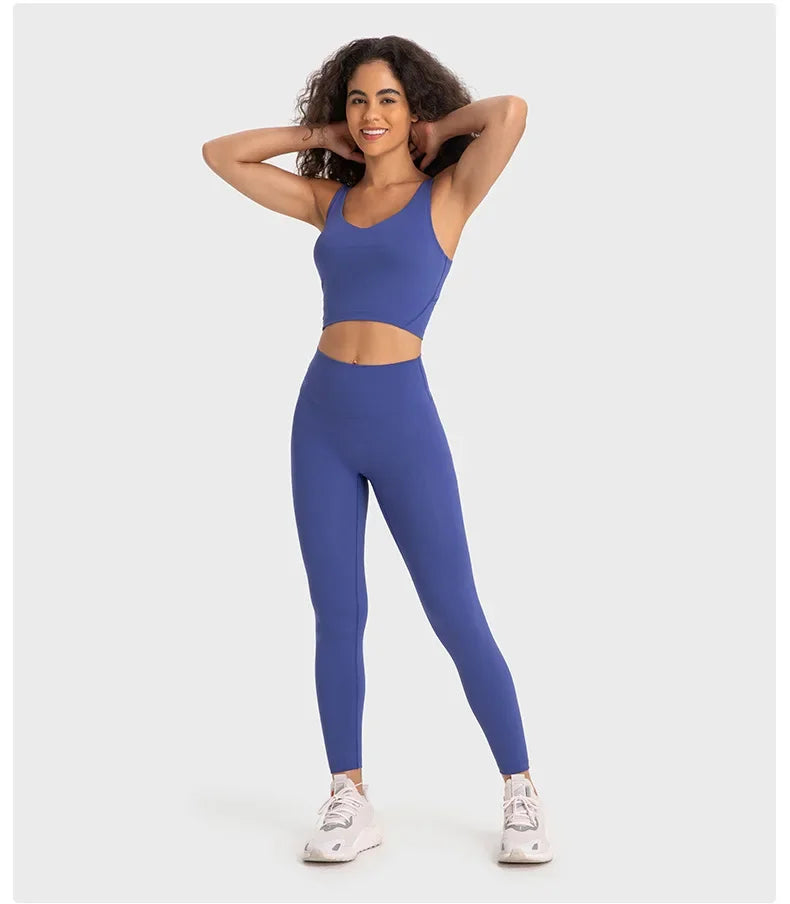 SHINBENE Women's V-neck Slimming Fitness Long-sleeve Padded Short-sleeve Sports Bra Yoga Bra Classic Athletic Tank Top