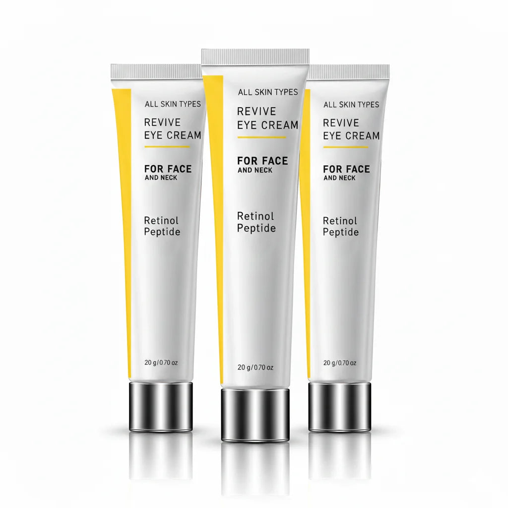 Revive Polypeptide Eye Cream. Retinol Peptide Anti-Aging Formula. Gentle Face Neck Care. Hyaluronic Acid Hydration. 20g