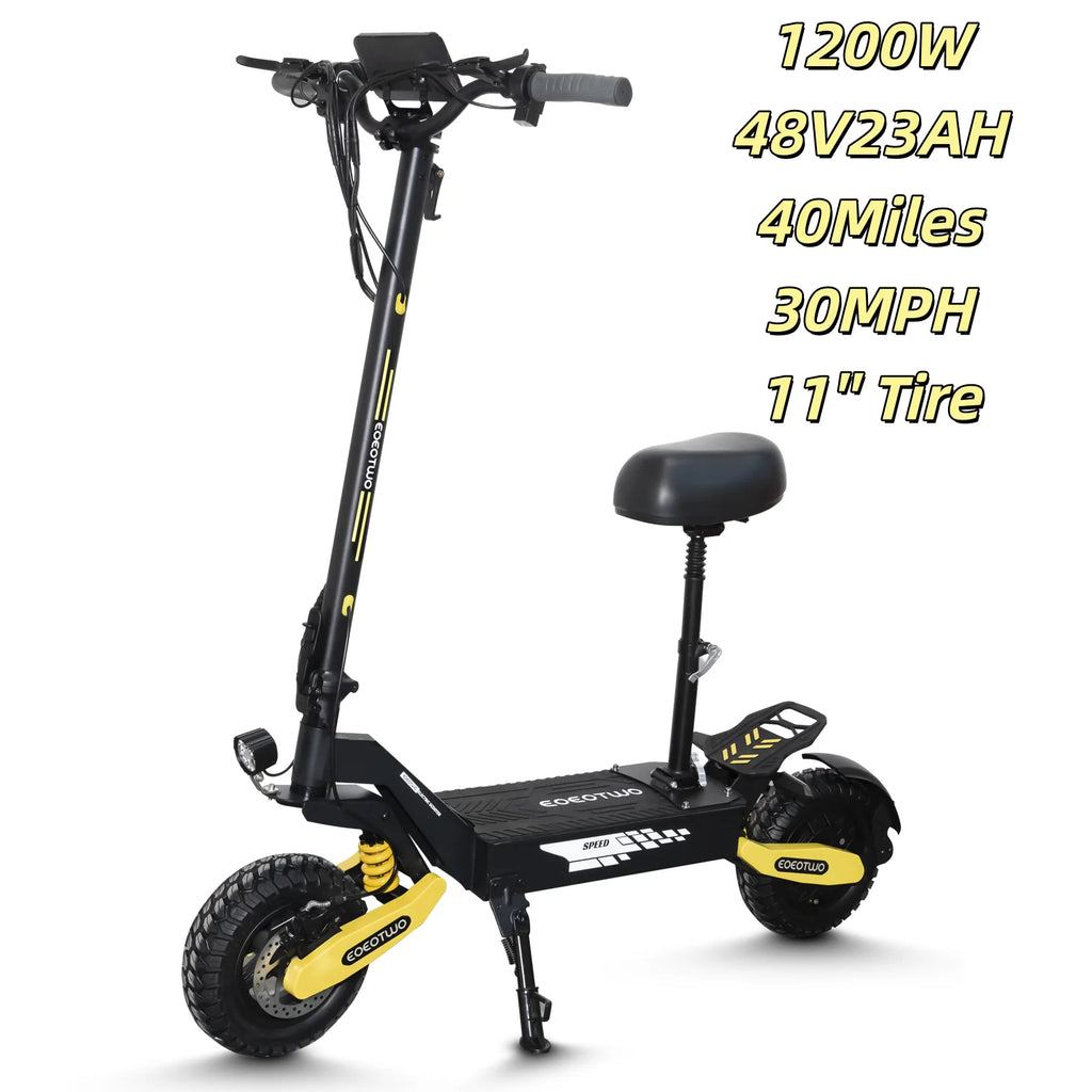 EOEOTWO 1200W Off Road Electric Scooter for Adults 48V Long Range E-Scooter 30MPH Fast Speed 11" Tubeless Tire Foldable Kick Scooter