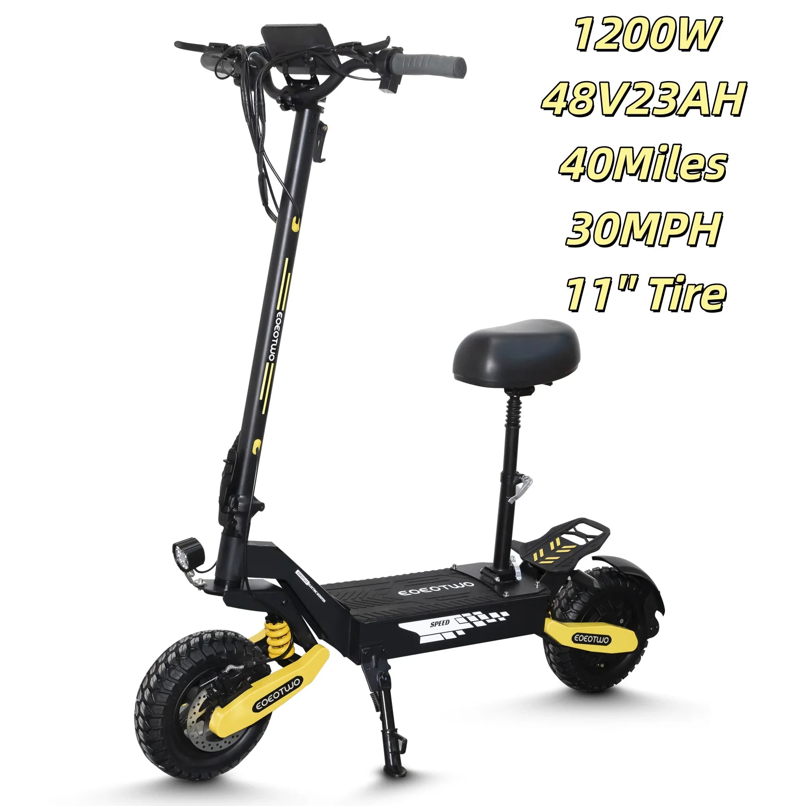 EOEOTWO 1200W Off Road Electric Scooter for Adults 48V Long Range E-Scooter 30MPH Fast Speed 11" Tubeless Tire Foldable Kick Scooter