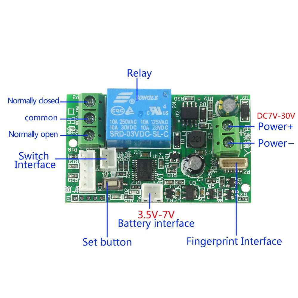 Fingerprint access control relay module DC7v-30v door lock controller Switch fingerprint  induction electric lock control board