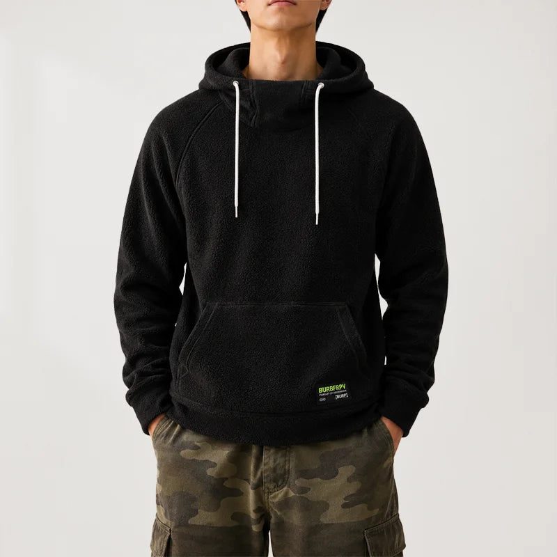 Men's Polar Fleece Sweatshirt Solid Color Street Style Autumn Winter Men Hood Sports Windproof Oversized High Collar Hoodie 5XL