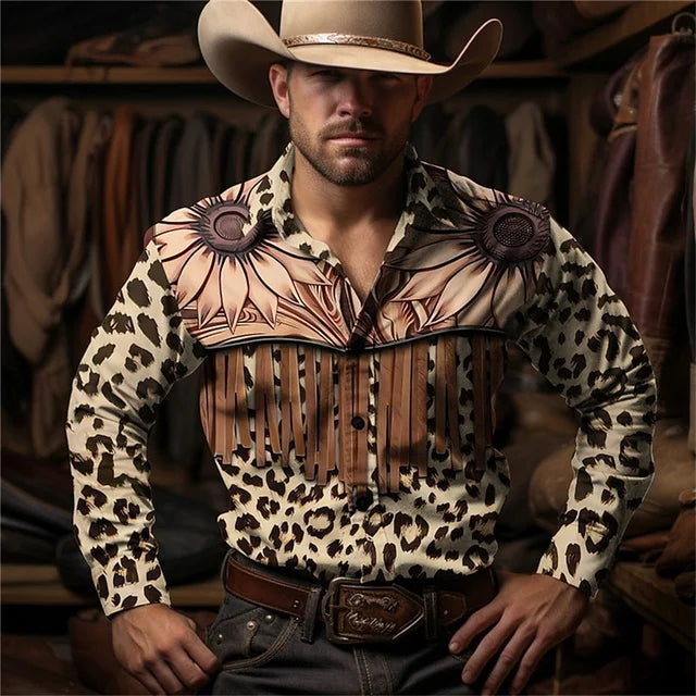 2024 Retro Fashion Simple Long Sleeve Western Denim Men's Social Shirt Top Rock Men's Street Retro Fashion Casual Clothing
