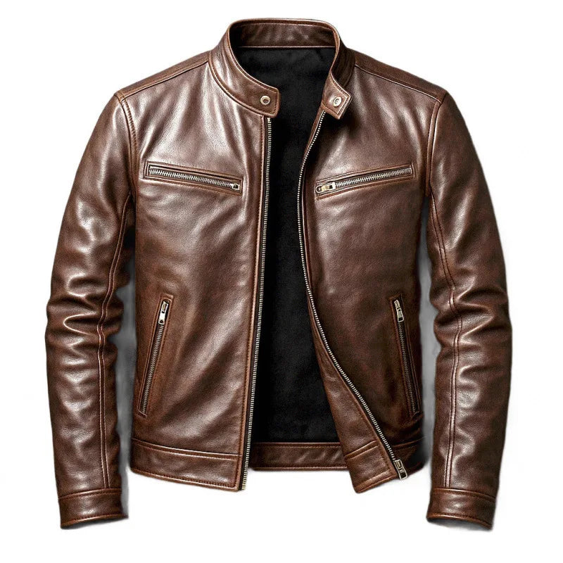 Mens Locomotive PU Leather Coat Mens Stand Collar Outdoor Handsome Leather Jacket Slim Punk Pilot Jacket Korean Trendy Clothes