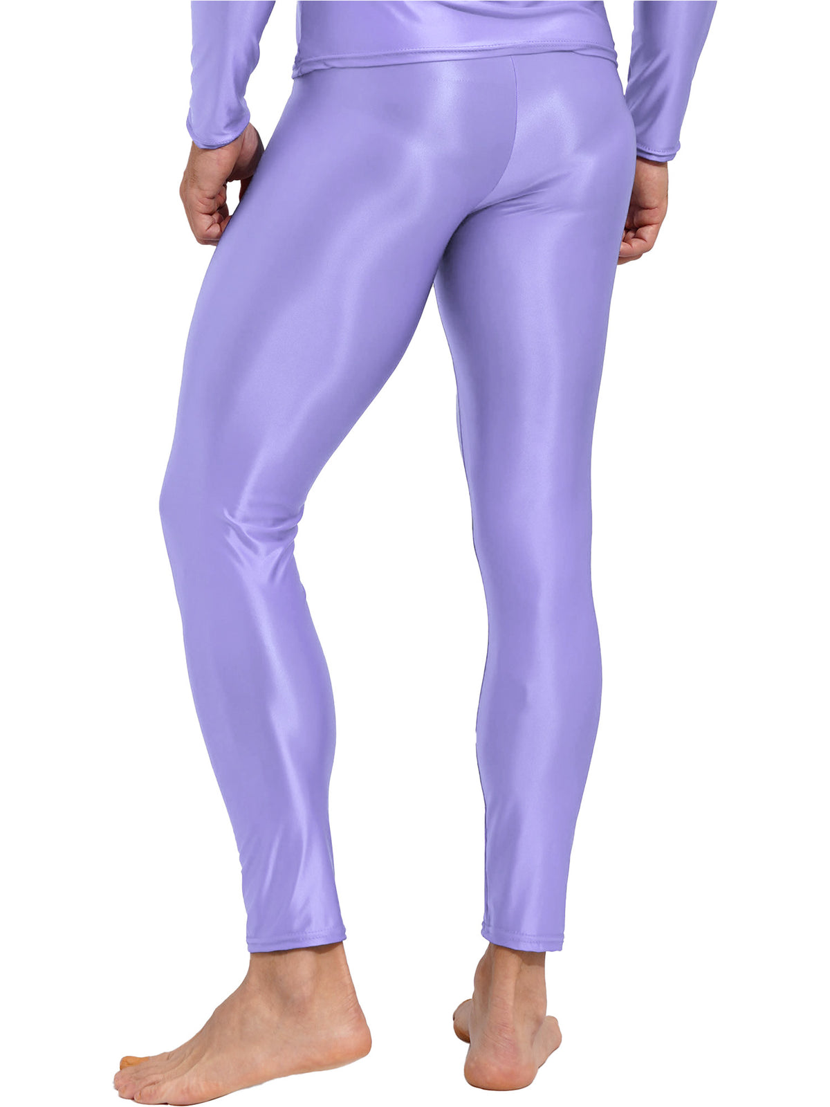 Men Elastic Waistband Skinny Shiny Yoga Tights Pants Solid Color Leggings Exercise Running Gym Fitness Training Sportswear