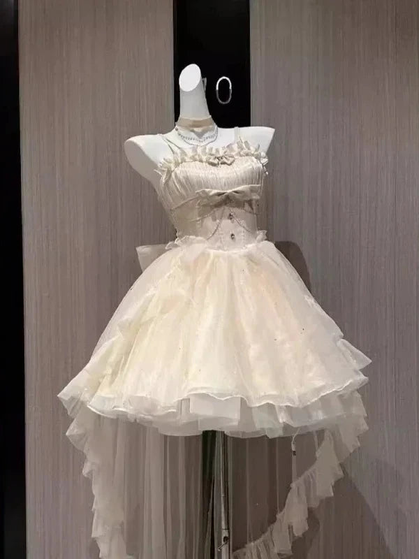 Gothic Y2k Sling Dress Women Harajuku Retro Tulle Ruffles Trim Christmas Party Outfit Grunge Aesthetic Sleeveless Elegant Wear