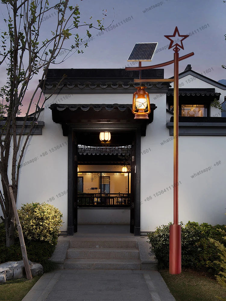 Outdoor solar powered lamp post, ancient Chinese style homestay courtyard lamp, 3-meter horse view lamp