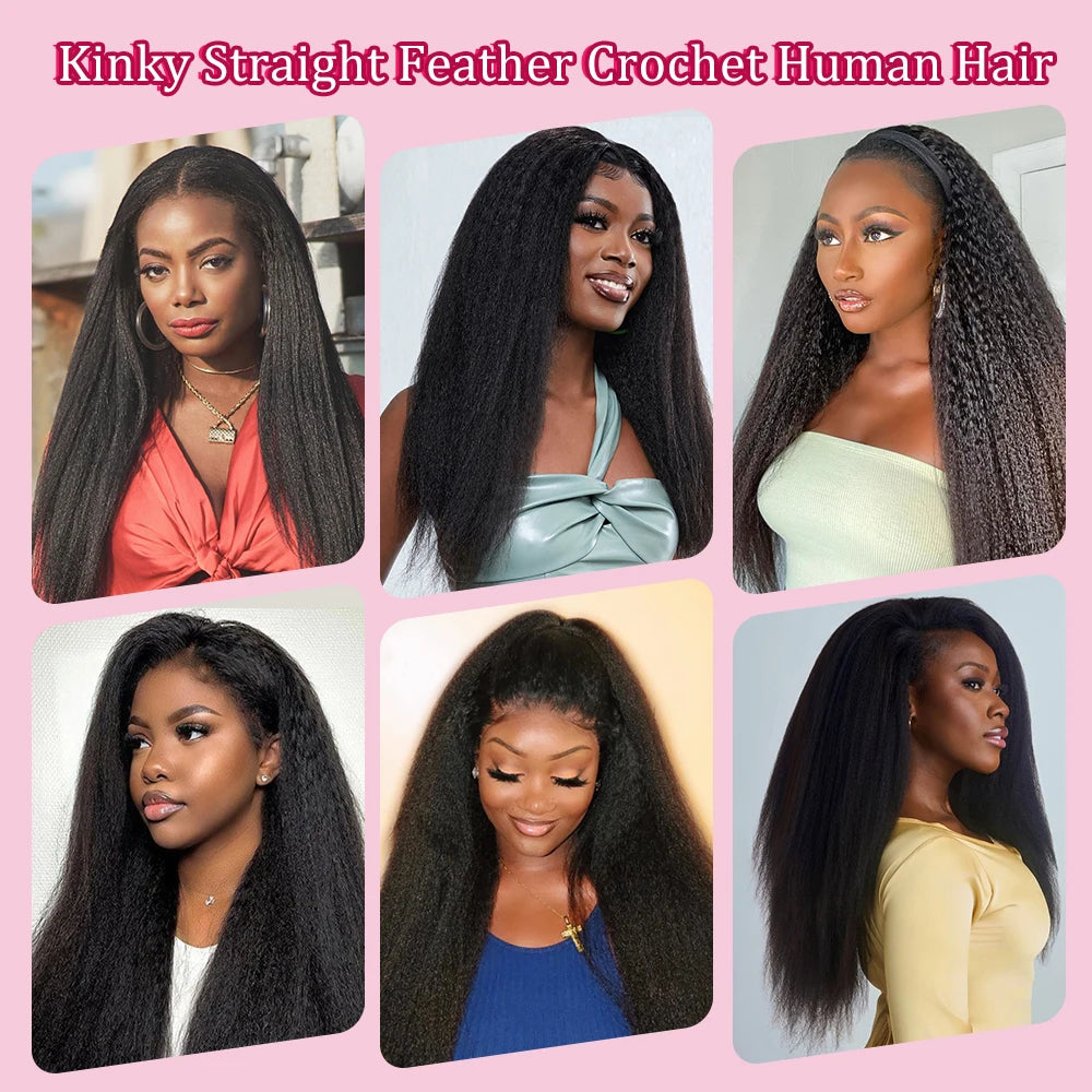 Kinky Straight Crochet Human Hair Pre Separated Knotless Reusable Feather Crochet Human Hair Bundles Burmese Curly Crochet Hair