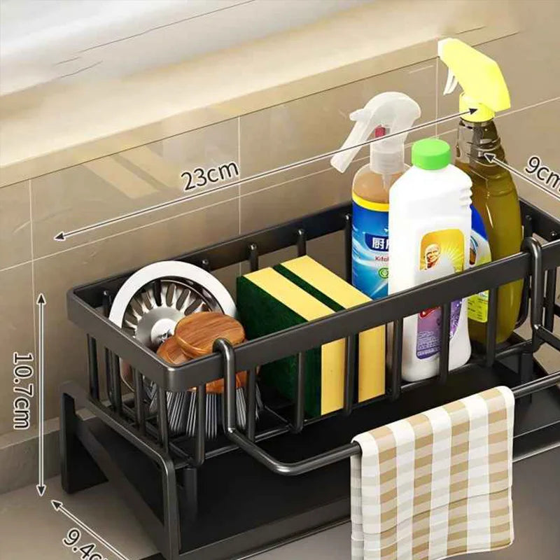 Kitchen Sink Drainage Rack Space-Saving Double-Layer Utensils Spice Storage Organizer with Tap Mounted Drip Tray