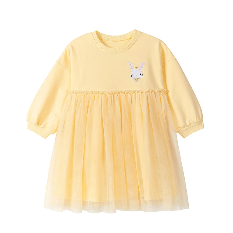 Little maven Baby Girls 2025 New Autumn Spring Children's Clothing Cartoon Rabbits Long Sleeve Striped Dress for Kids Clothes
