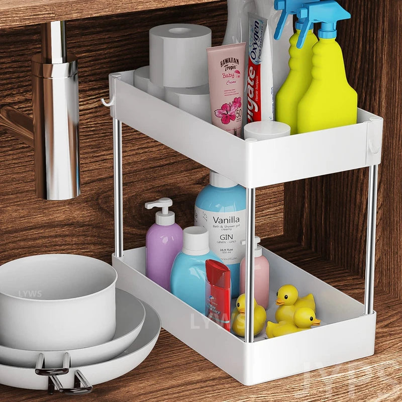 2 Tier Under Sink Organizer Kitchen Organizer Cabinet Storage Rack Multipurpose Rack Under Sink Storage for Bathroom Kitchen