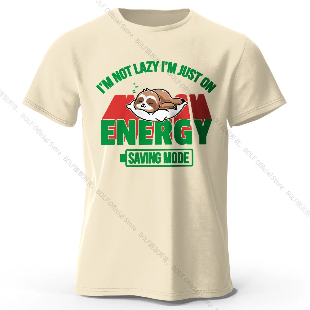 Men's Saving Mode Printed T-Shirt 100% Cotton Oversized Tech Graphic Tees for Women Summer Tops Geek Streetwear