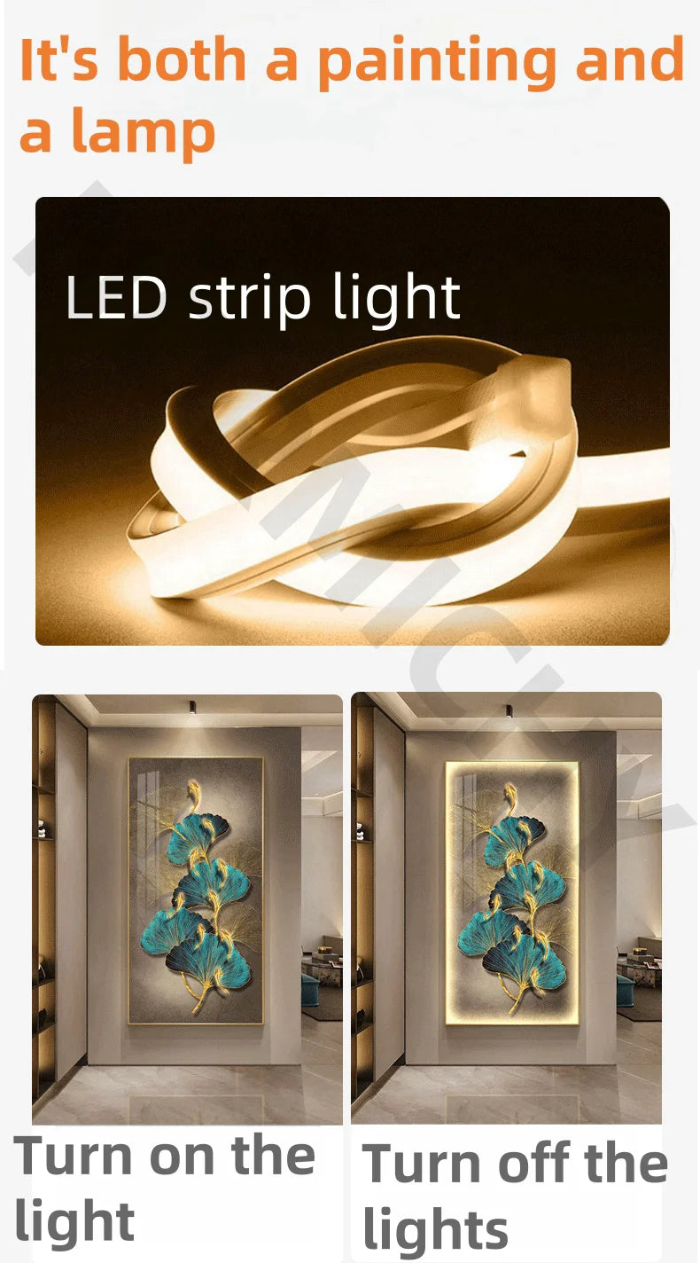 Led Light  Decorate living room dining room  orridor Bedroom staircase Simple Modern Hanging Painting Mural Ginkgo Mural Lamp