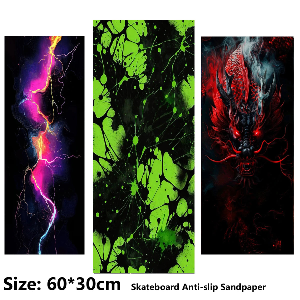 Electric Scooter Anti-slip Sticker Sandpaper Skateboard Grip Tape Sheet 60*30cm Nebula Lightning Dragon Pattern