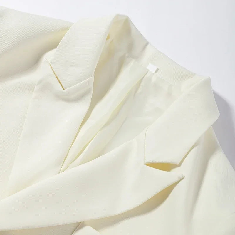 Pockets Loose Turn-down Collar Women Set Irregular Lapel Crop Suit Jacket Pleated Wide Leg Pants 2026 Spring Autumn Outfits