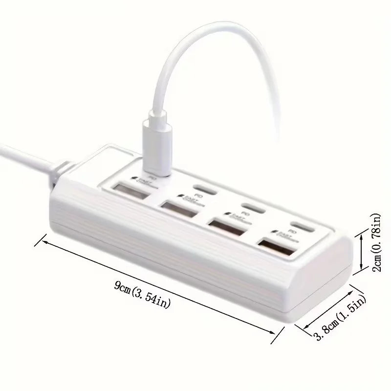 1/2 Piece USB Charging Port Adapter, 8-Port USB Charger with 25W 4C+4A Socket, Compatible with Laptops, Operating Voltage ≤36V,