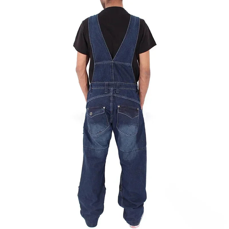 Overalls For Men Denim Suspenders Simple Multi Pocket Baggy Jeans Oversize Solid Mid Waist Loose Washed Jumpsuits 2025 Casual
