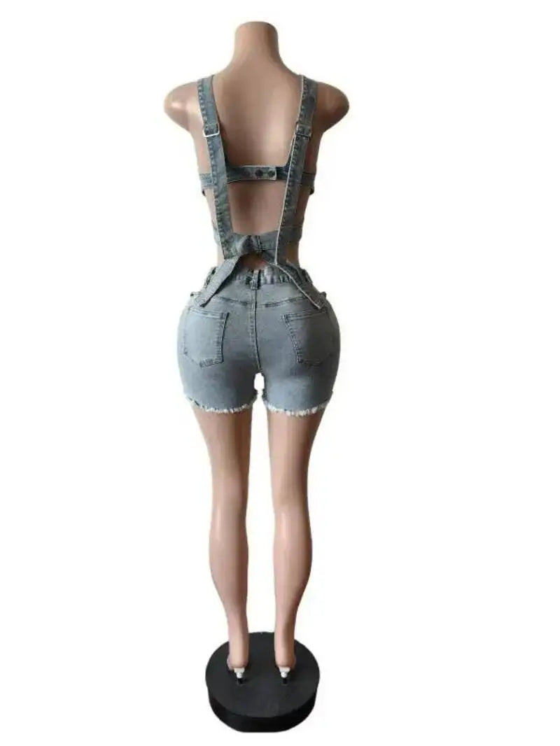 Fashion Denim Cutout Women's Set Wrap Strap Crop Top And Shorts Jeans  Summer Two 2 Piece Sets Outfits Tracksuit