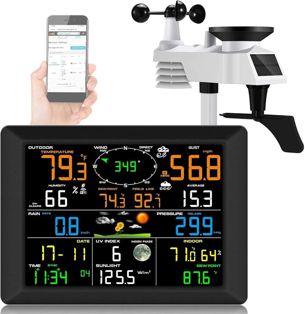 Multifunction Wi-Fi Weather Station Solar Outdoor Sensor Internet Wireless Weather Station Remote Monitoring System Rain Gauge