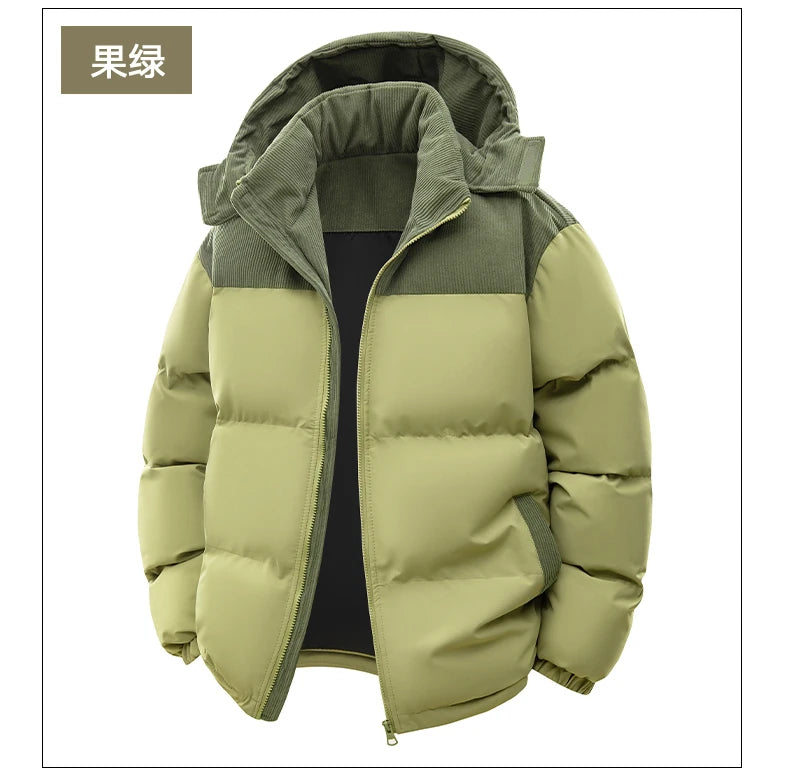 2026 Autumn/Winter New Style Detachable Hooded Down Jacket for Men Plaid Denim Patched Hooded Down Coat for Men US/European size